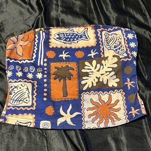 SHEIN Blue and Orange Graphic Crop Top